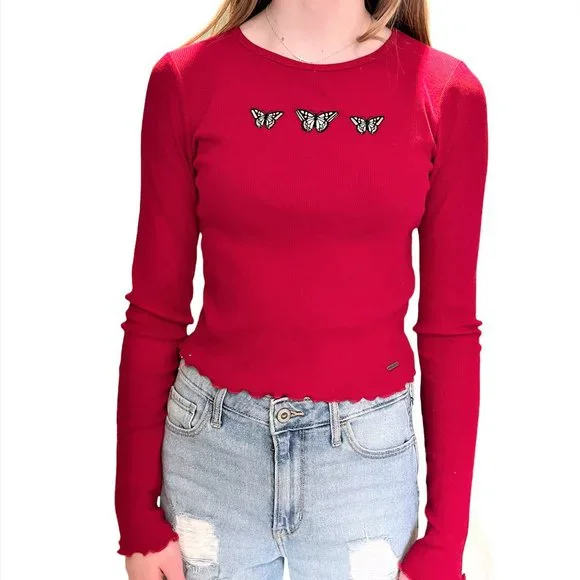 Jeans Hollister Red Long Sleeve Hollister Motif Detail Long Sleeve